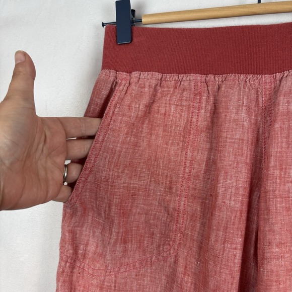 Women's Toad & Co Lina Pink Linen Pull-on Pants Ruched Capri XS Summer Coastal - Picture 2 of 11